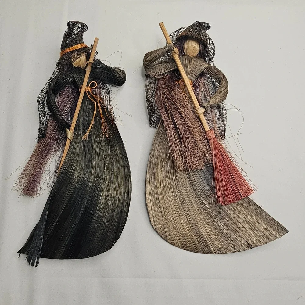 Handmade Primitive Style Halloween Witch Doll Natural Fiber Folk Art Decor